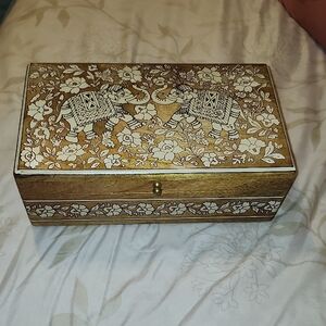 Intricate Elephant Design Wooden Box